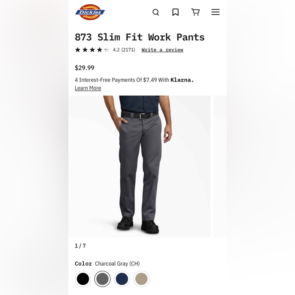 Dickies Men’s Slim Straight Work Pants - Charcoal Grey